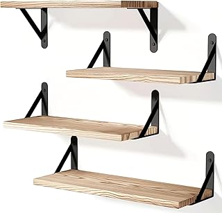 Qaxinmi Wandregal Holz und Metall, 4er-Set Schweberegale mit 3 Montagemöglichkeiten – Dekorega…