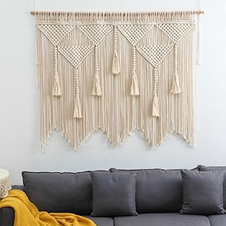 Tagtight Makramee Vorhang, Gewebte Wandteppich Boho Wanddeko, Beige Wandteppich Chic Wandbehang m…