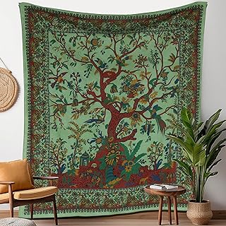 Craft Trade Grün Baum Wandteppich Indische Wandtuch Tapestry Wandbehang Boho Wandteppiche für H…