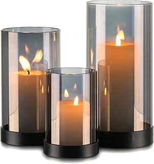 Candeldo Windlicht Glas Glaszylinder Windlichter: 3er Set Windlicht Outdoor Schwarz Metall Kerzen…