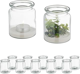 Relaxdays Windlicht, 12er Set, aus Glas, innen & außen, HxD: 9,5 x 8 cm, runde Teelichthalter, H…