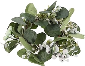 STOBAZA Künstlicher Kerzenring mit Eukalyptus und Beerenblättern Herbstlicher Fake Leaf Wreath …