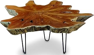 Teak Couchtisch LUHU – ca. 65-85cm Tischplatte aus massiver Wurzelholz Baumscheibe im rustikalen …