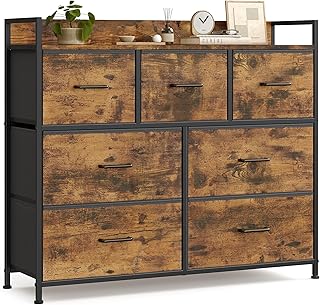 SONGMICS Kommode, Schrank, 7 Stoffschubladen mit Griffen, Metallgestell, Industrie-Design, vintag…