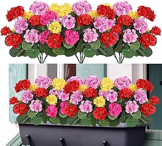 Weldomcor Künstliche Blumen, 4 Bündel im Freien und Innen Gefälschte Blumen, Geranie Blumen De…