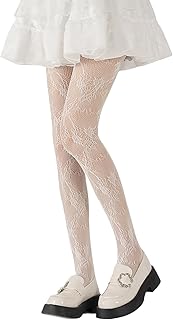 Strumpfhose Weiß,Strumpfhosen Damen Muster,Strumpfhose mit Floralem Spitzenmuster,Lolita Tights …