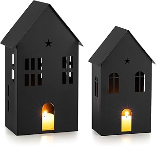 Romadedi Windlicht Haus Metall Schwarz: 2er Set 20/25cm Höhe Deko Häuser Weihnachten Groß – Ke…