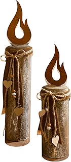 Säule „Flammendes Herz“, im 2er Set Kerzen Deko Holz